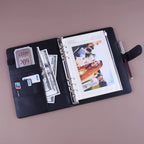 New A5 PU Leather Binder Cover with Magnetic Buckle Closure, 6 Ring Personal Notebook for Organizing Planner, Photo Card Sleeves