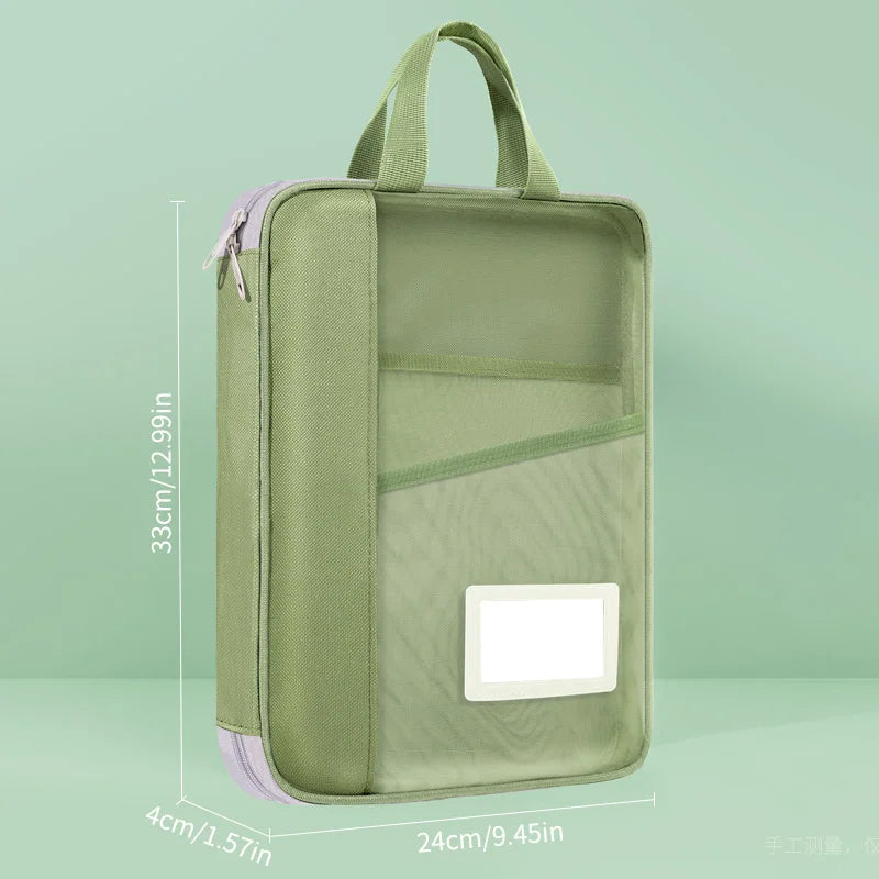 HUAJIE A4 file bag, transparent large-open file bag, zippered large-capacity document storage bag, handbag, student book bag, tutoring bag, exam paper bag, mesh subject classification bag, homework bag, study bag