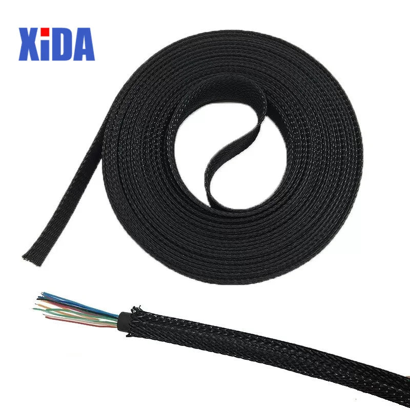 5/10M Black Insulated Braid Sleeving 2/4/6/8/10/12/15/20/25mm Tight PET Wire Cable Protection Expandable Cable Sleeve Wire Gland