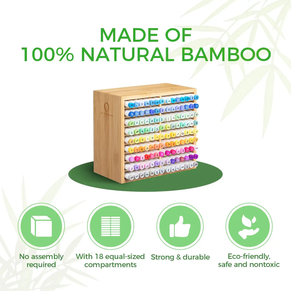 Ohuhu Bamboo Marker Organizer Wooden Desktop Storage Hold 126 Markers Pens Pencils Art Brushes Stationary Organizer Pen Holder