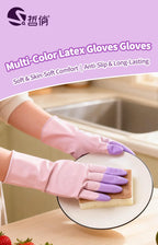 Latex Cleaning Gloves Non Slip Grip Waterproof Reusable for Dish Washing Kitchen Bathroom Household and Laundry Chores