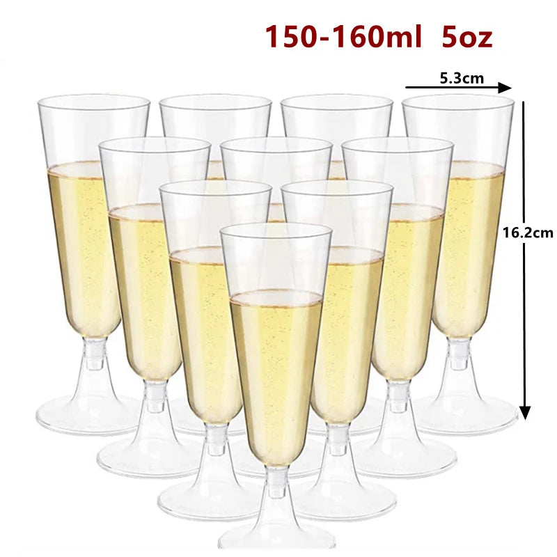 50pcs 5OZ Disposable Wine Cup Party  Plastic Champagne Flutes Cocktail Strawberry Toasting Glass for Wedding Bar Party Camping