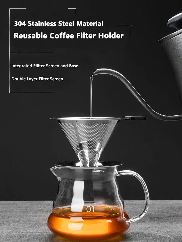 Portable Coffee Filter Stainless Steel Easy Clean Reusable Double Layer Coffee Funnel Paperless Pour Over Holder Coffee Dripper