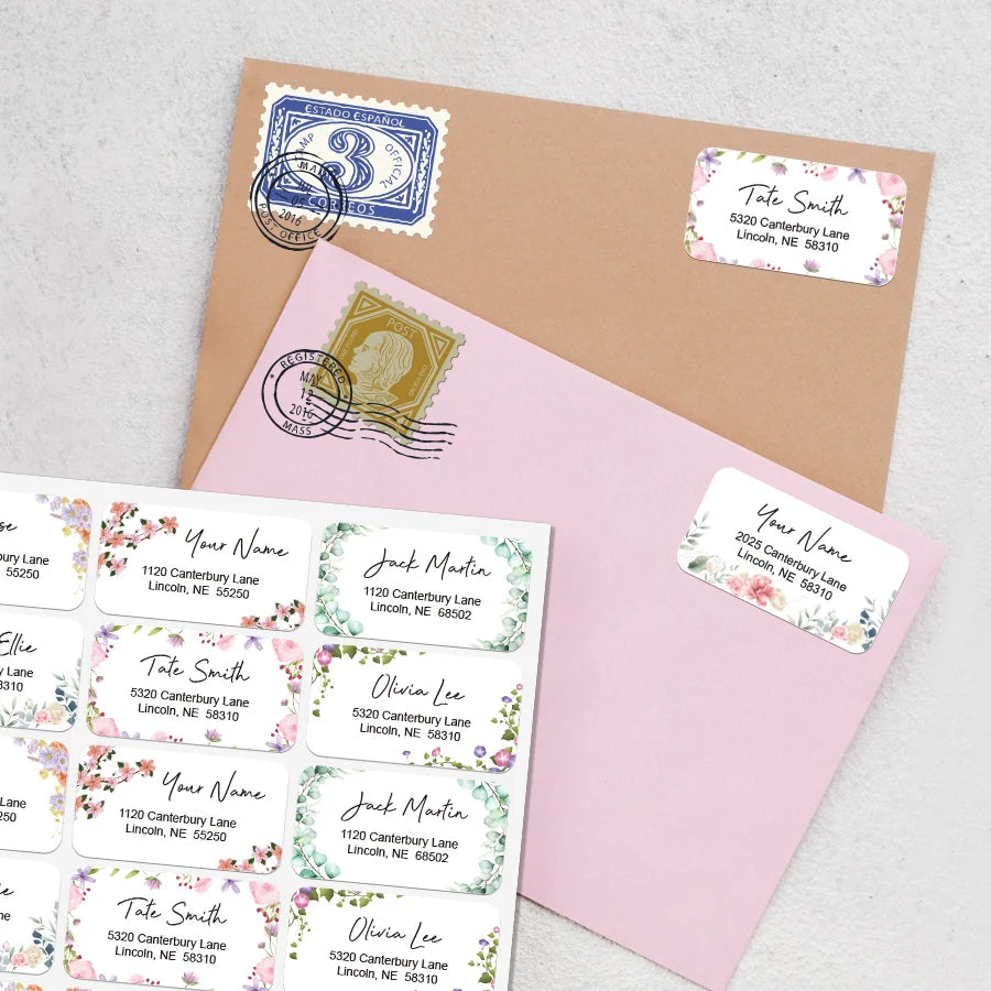 Personalized Floral Mailing Stickers - Self-Adhesive Address Labels for Business/Stationery,Custom Design & Recyclable Material‌