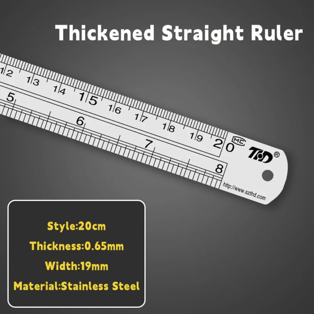 15/20/30/40/50cm Stainless Steel Ruler Double Side Scale Stainless Steel Straight Ruler Thickening Engineer Grade Measuring Tool
