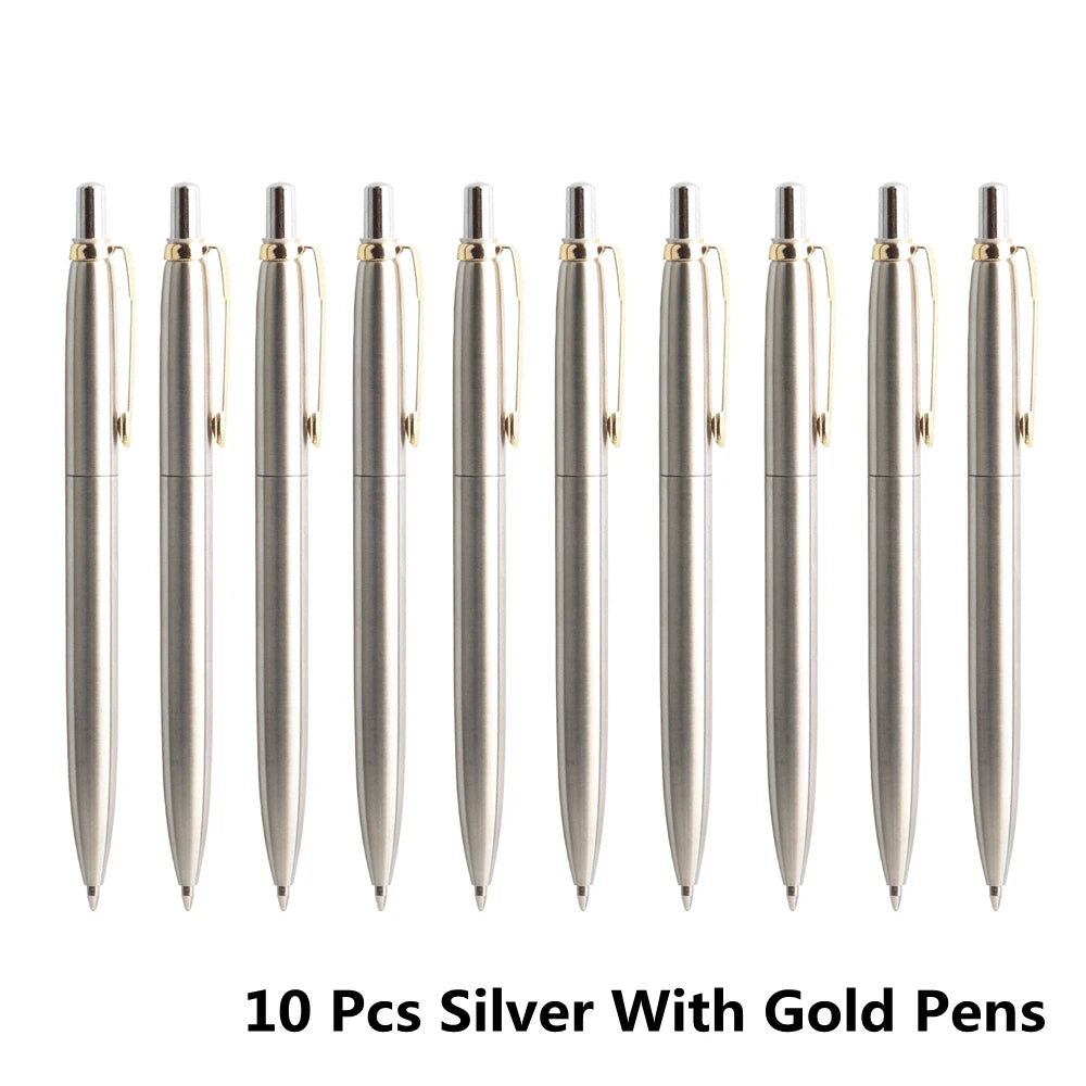 10 Pcs/Set Metal Ballpoint Pens Automatic Ball Pen G2 Refill Black Blue Ink For School Office Stationery Supplies Writing 0.7mm