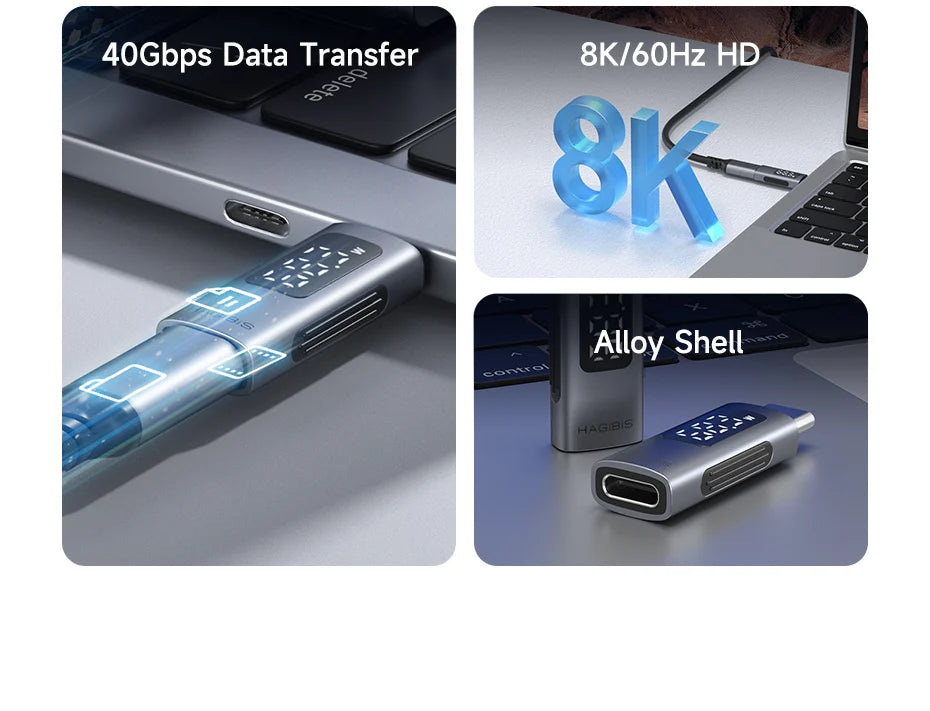 Hagibis LED Display 240W USB C Adapter Type C to USB C USB4 Connector 40Gbps 8K@60Hz for Thunderbolt 4/3 iPhone 15/16/17 Macbook