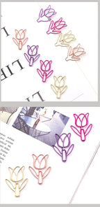 20/50PCS Tulip Paper Clips Kawaii Notebook Planner Bookmarks Korean Stationery Ticket Photo Clip Office Supplies Bookmark Folder
