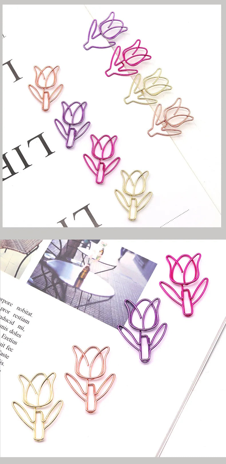 20/50PCS Tulip Paper Clips Kawaii Notebook Planner Bookmarks Korean Stationery Ticket Photo Clip Office Supplies Bookmark Folder