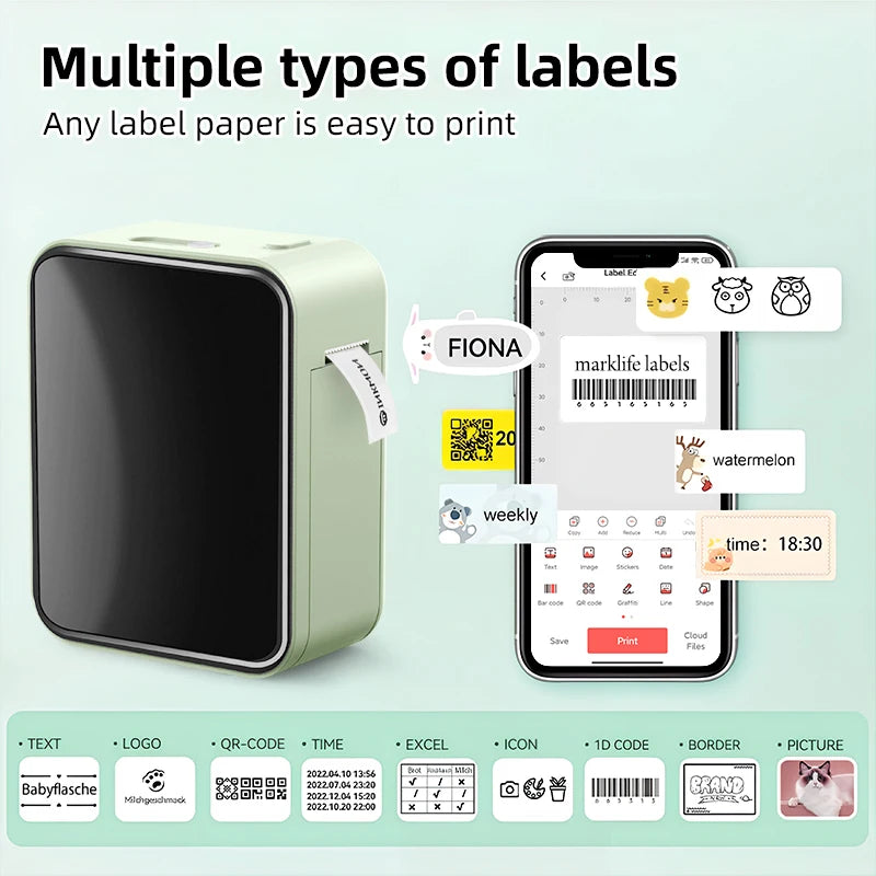 Marklife Thermal Label Printer D110 B21 P15 Mini Protable Bluetooth Adhesive Label Printer Maker For Gift/Diy Creative/Marking