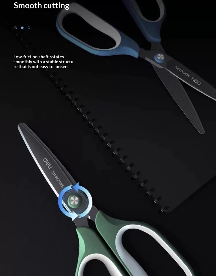 Deli Stainless Steel Scissors 3D Curved Knife Black Blade Home Office Hand Craft Anti-stick Shear Scissor School Stationery