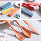 3In1 Wheat Straw Dinnerware Set Portable Reusable Cutlery Sets Knife Fork Spoon Chopsticks Travel Utensil Box Camping Tableware