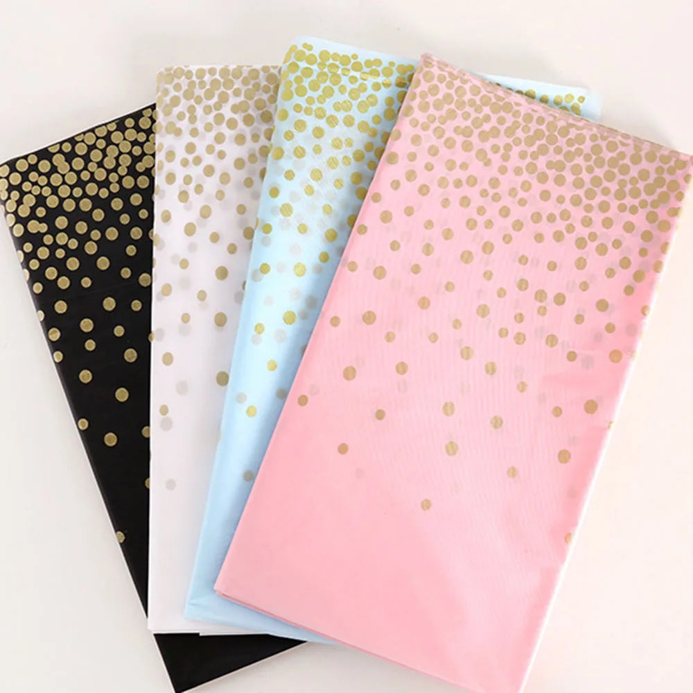 137X274Cm Dot Disposable Tablecloths Macaron Black Plastic Disposable Table Cover Wedding Birthday Party Disposable Tableware