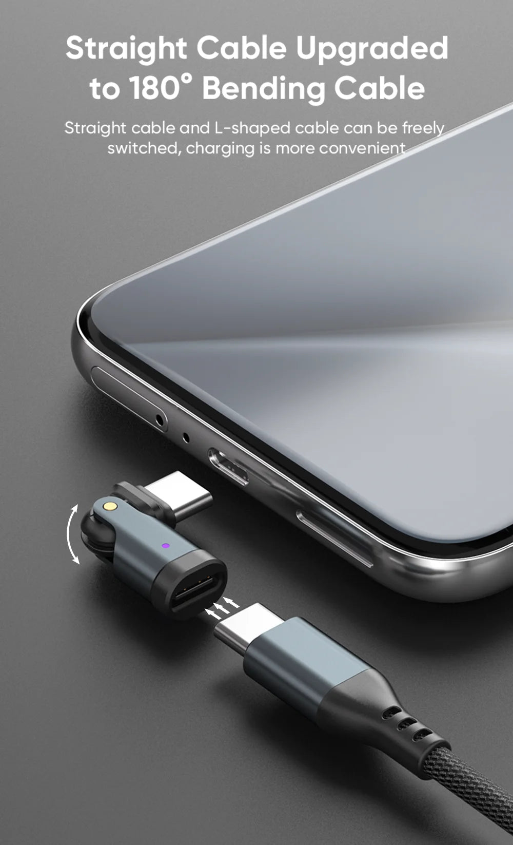 NNBILI 180 Rotation PD240W USB3.1 USBC to Type C OTG Adapter 5A Fast Charge Cable Converter for iPhone 16 MacBook Samsung Xiaomi