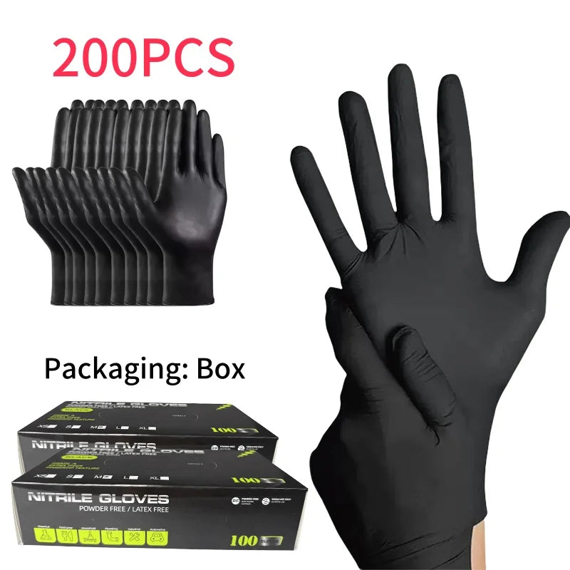 10-200pc Nitrile Gloves Black Rubber Gloves Latex Disposable Gloves Work Housework Car Industry Gardening Pet Care Cooking Tools
