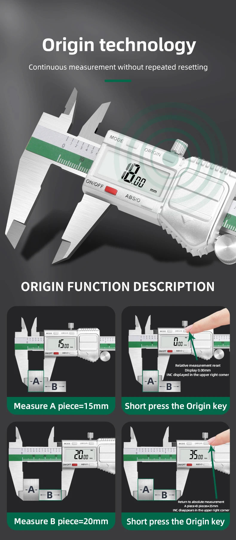 ET54 LCD Stainless Steel Caliper 150mm Fractional/mm/inch 0.01mm Precision Measuring Caliper IP54 Waterproof Electronic Caliper