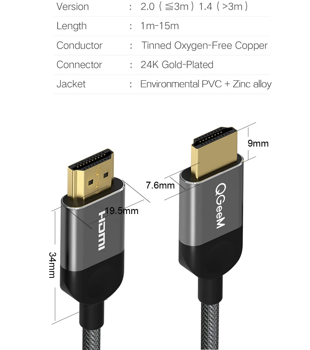 QGEEM HDMI-Compatible Cable HDMI to HDMI 2.0 Cable 4K for Xiaomi Projector Nintend Switch PS4 Television TVBox xbox Cable HDMI