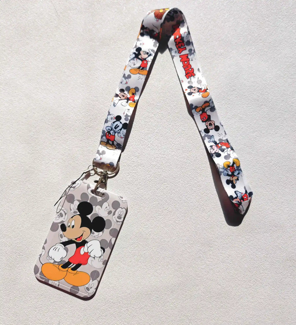 Disney Mickey and Minnie PVC Card Cover Student Campus Hanging Neck Bag Card Holder Lanyard ID Card Holders Key Chain