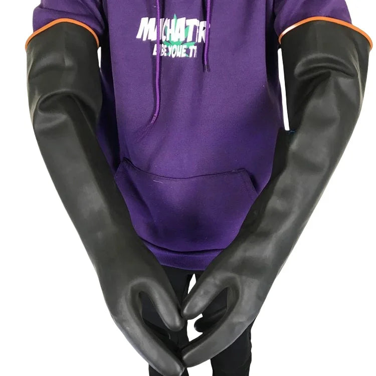 Acid and alkali resistant black lengthened anti-corrosion waterproof industrial latex thickened rubber gloves