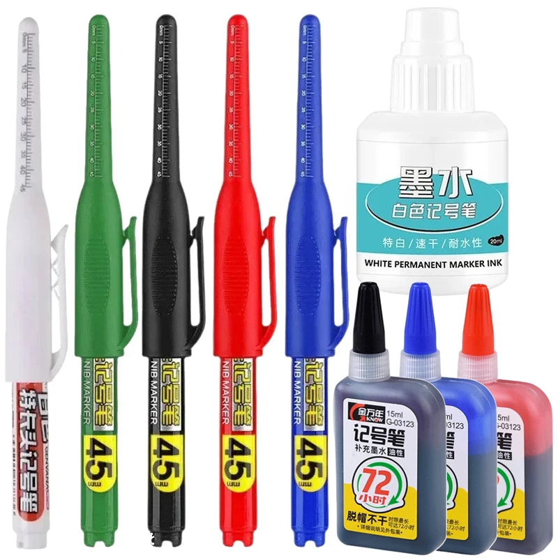 45mm Waterproof Long Head Nib Deep Hole Markers Pen Tile Carpenter Pen Multi-purpose for Woodworking Black/White/Red Ink