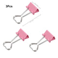 3Pcs Heart Pink Binder Clip Heart Shape Handle Metal Paper Clips  for Office School Home Supplies