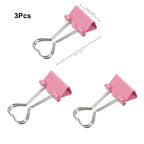 3Pcs Heart Pink Binder Clip Heart Shape Handle Metal Paper Clips  for Office School Home Supplies