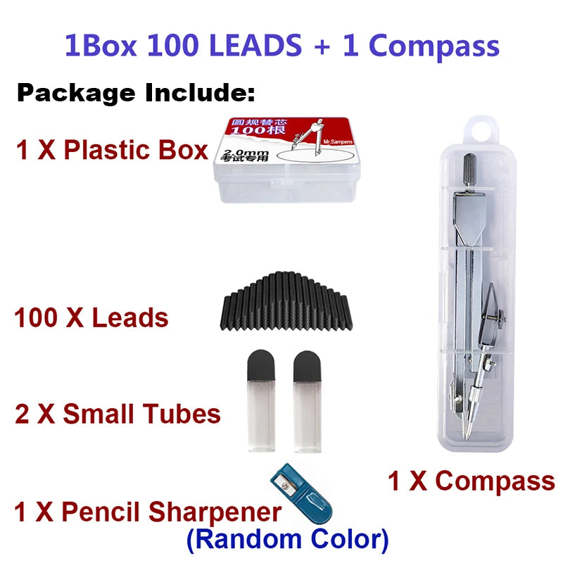 500Pcs/Box COMPASS LEAD REFILLS 2mm 2B HB Black 2.0mm Drawing Draft Pencil Sharpener