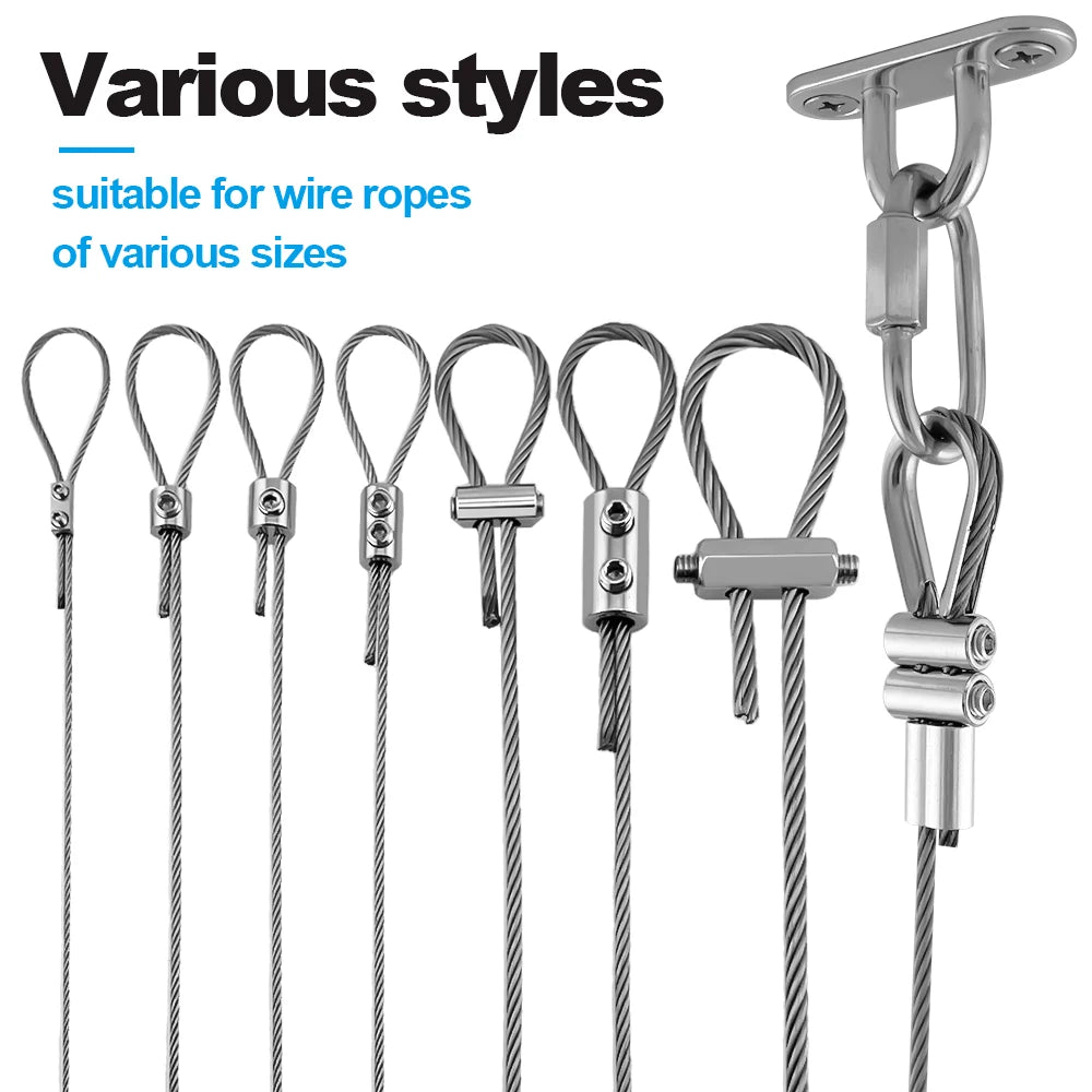 10pcs 2/3mm Wire Rope Clamps Stainless Steel Cable Fastener Adjustable Screw Copper Metal Clip Sling Fitting