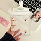 Mini Transparent 3 Ring Binder Covers, Beaded Storage Soft Notebook Closure Loose Leaf Folder Round Ring Cover Protector Button