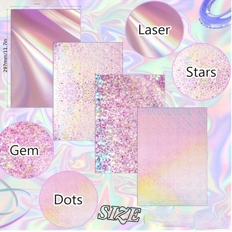 12 Sheets Holographic Cardstock 250gsm/92lb Metallic Paper Shimmering Colored Mirror Paper for DIY Cards and Scrapbooking