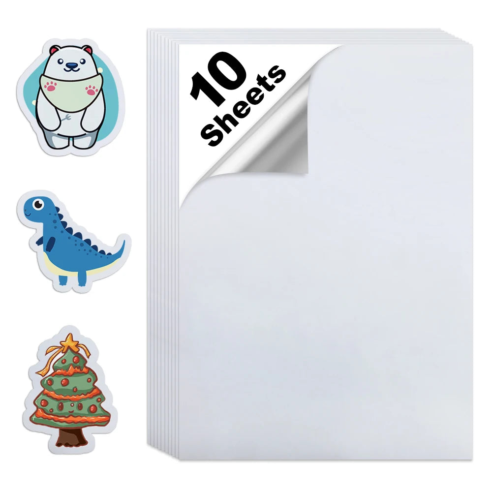 10 Sheets A4 Vinyl Sticker Paper Transparent Printabe Label for Inkjet Printer Self Adhesive Copy Paper Waterproof Sticker Decal