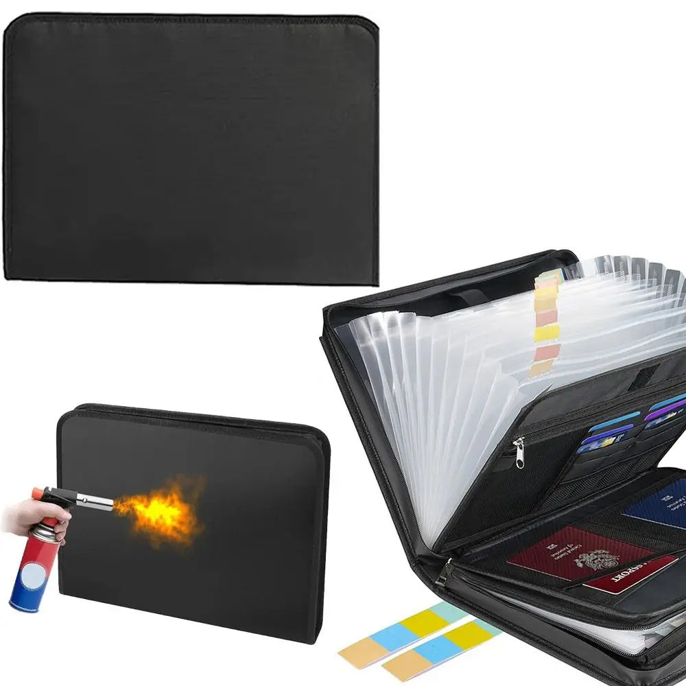 Fireproof Expanding File Folder Zipper Closure Waterproof Accordion File Organizer Space Saving Multi Pockets A4 Files Briefcase