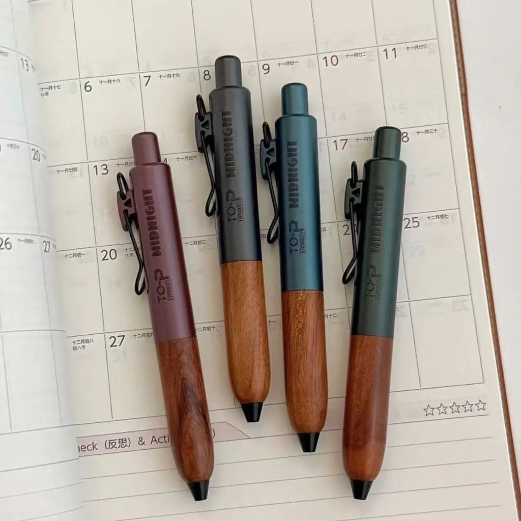 Retro Metal Mini Pocket Gel Pen Wood Grip Small Signing Pens 0.5mm Black Ink Smooth Writing Mignight Retractable Daily Write Pen