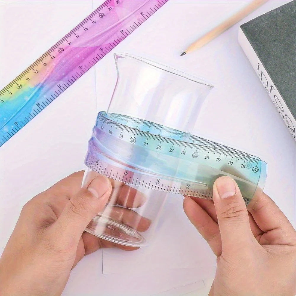 Flexible Colorful Ruler Tape Measure Bendable Soft Plastic Shatterproof Straight Edge Ruler For Classroom School Office Supplier