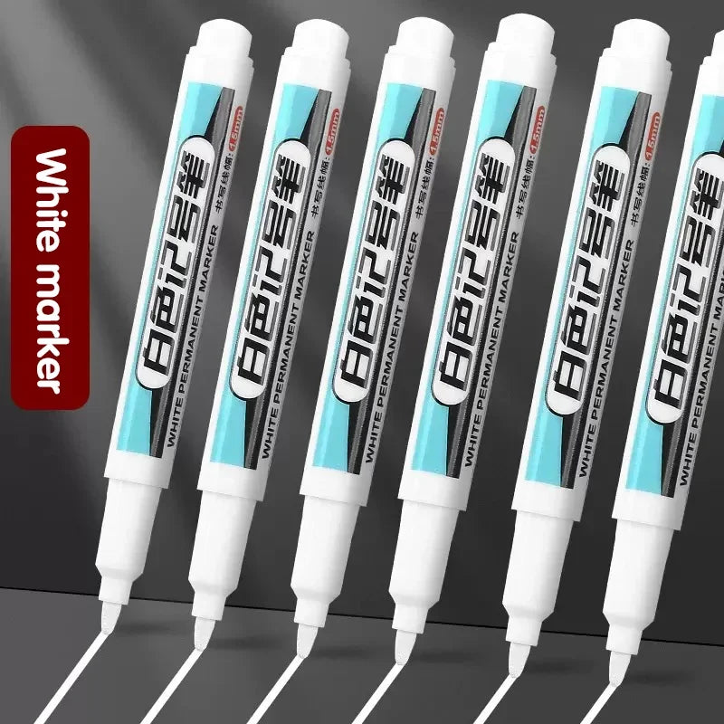 0.7/1.0/1.5/3.0mm White Marker Pens Oily Waterproof Permanent Paint Markers For Wood Plastic Leather Glass Stone Metal Supplies