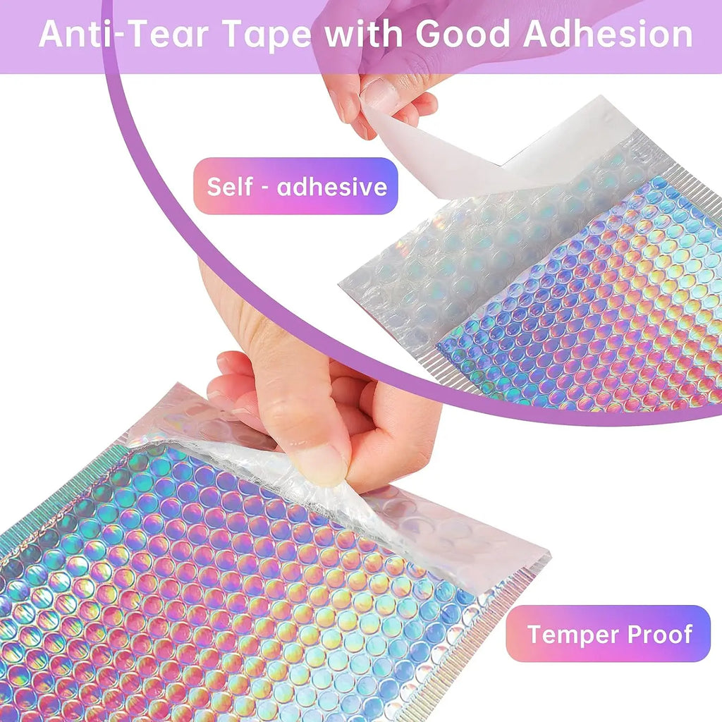 Laser Rainbow100Pcs Holographic Mailer Mailing Envelope Waterproof Courier Bag Padded Bubble Envelope Packaging Bag for Shipping