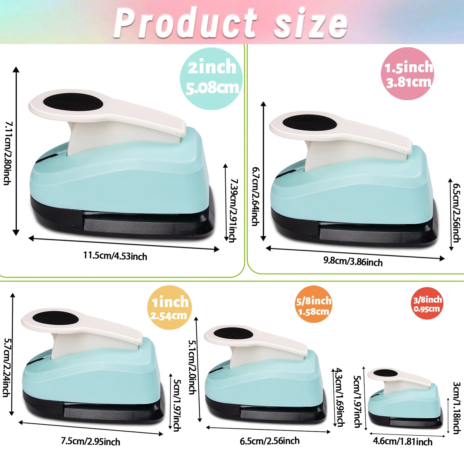 Circle Cutters Paper Hole Punch Cutter Tool Set 2 inch 50mm 38mm 25mm 16mm 9mm Circle Shapes Hole for card making scrapbooking