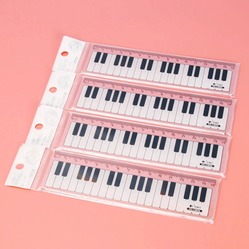 1 Piece Lytwtw's Cute Piano Straight Ruler Kawaii Tools Stationery Cartoon Drawing Office School Measuring