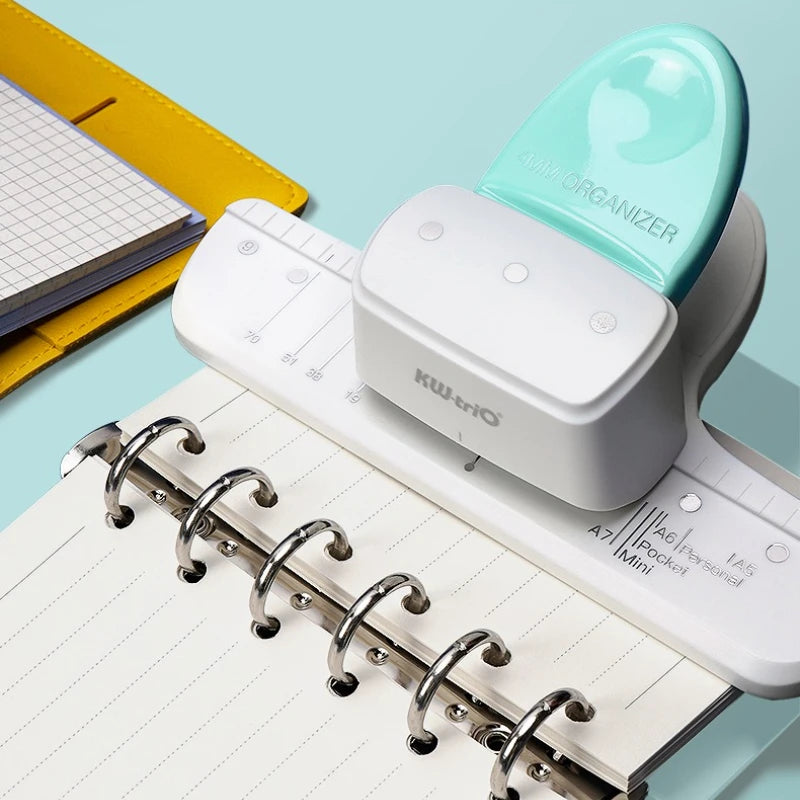 KW-TRIO Multi-Colored Loose-Leaf Hole Punch with 4mm Small Aperture Multi-Hole Punch with Ruler Design Portable Hole Punching