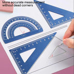 4Pcs/Set Student Math Drafting Tool Aluminum Alloy Straightedge 45° 60° Triangular Ruler Protractor for Office School Supply