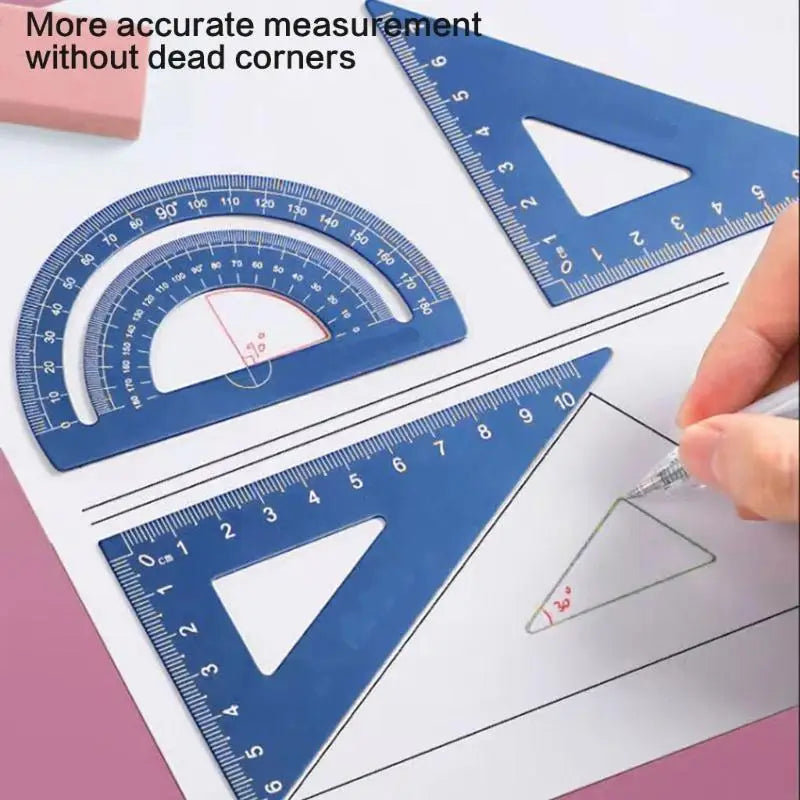 4Pcs/Set Student Math Drafting Tool Aluminum Alloy Straightedge 45° 60° Triangular Ruler Protractor for Office School Supply