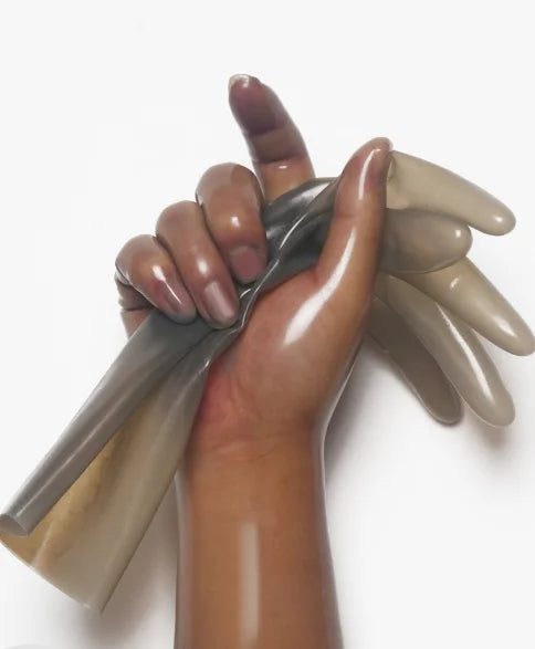 White Latex Rubber Seamless Molded Five Finger Long Gloves Cosplay Costumes 0.4mm Size S-XL