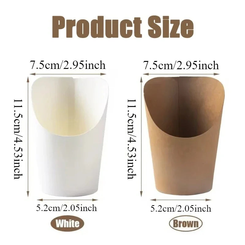 25/50PCS Disposable Slanted Mouth Paper Cups Suitable  Waffle Biscuit Handheld French Fry Cups Disposable Thick Kraft Paper Cups