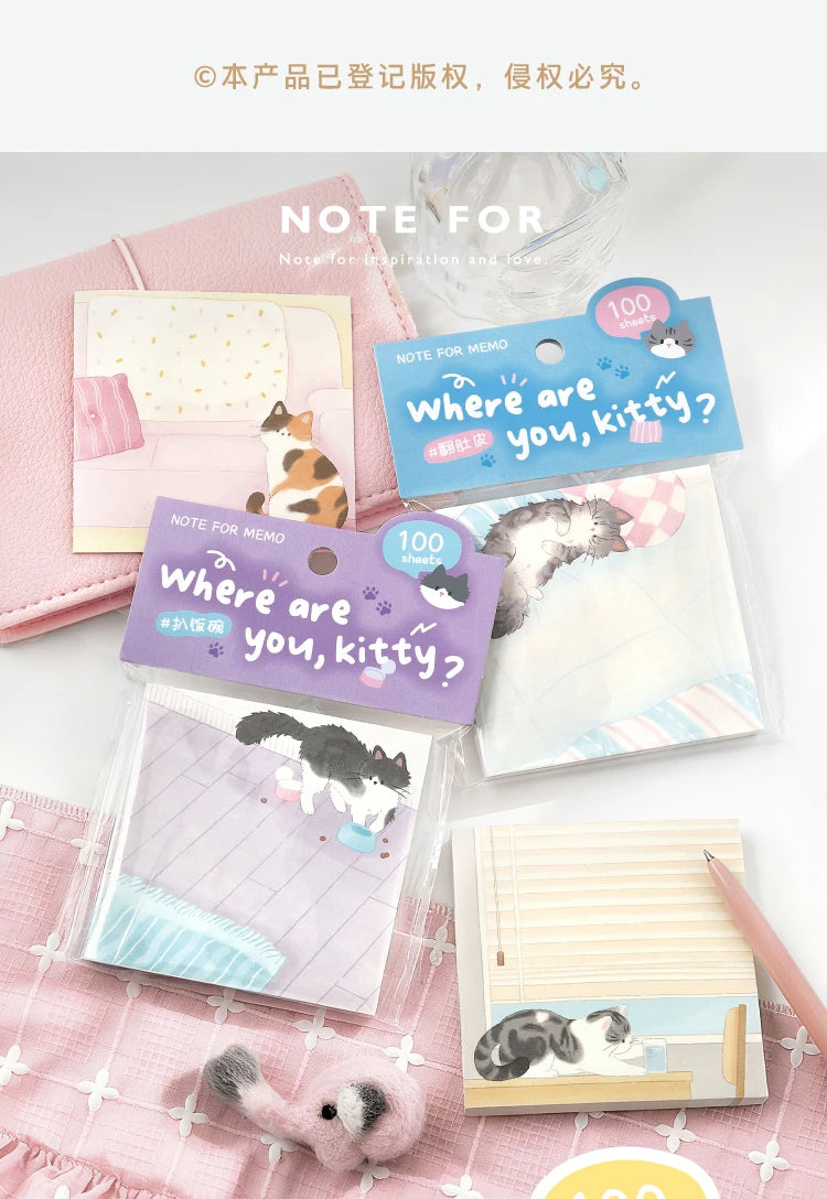 100sheets Cute Cat Memo Notes Creative Collage DIY Scrapbooking Aesthetic Material Paper School Office Supplies