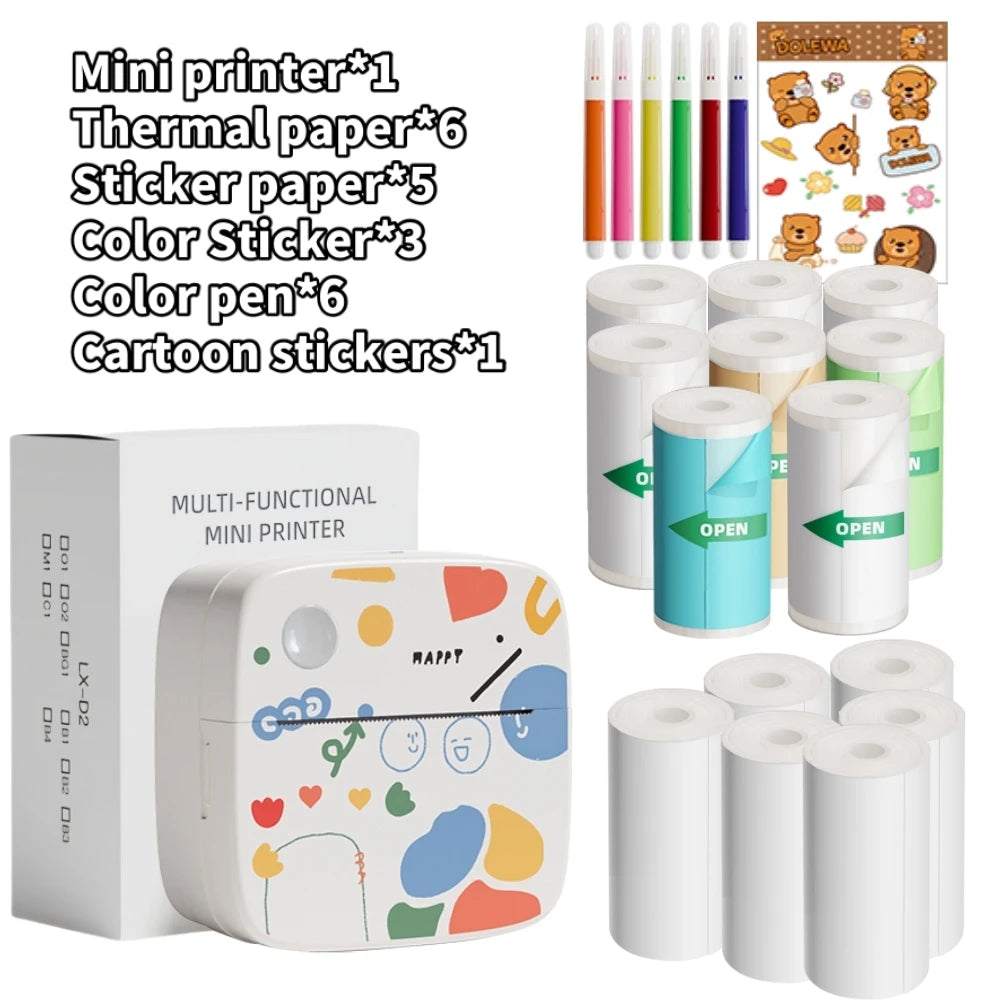 DOLEWA D2 Doodle Portable Printer Thermal Paper Printer Label Sticker Paper Print Wireless Label Maker Printer for DIY Photo Pri