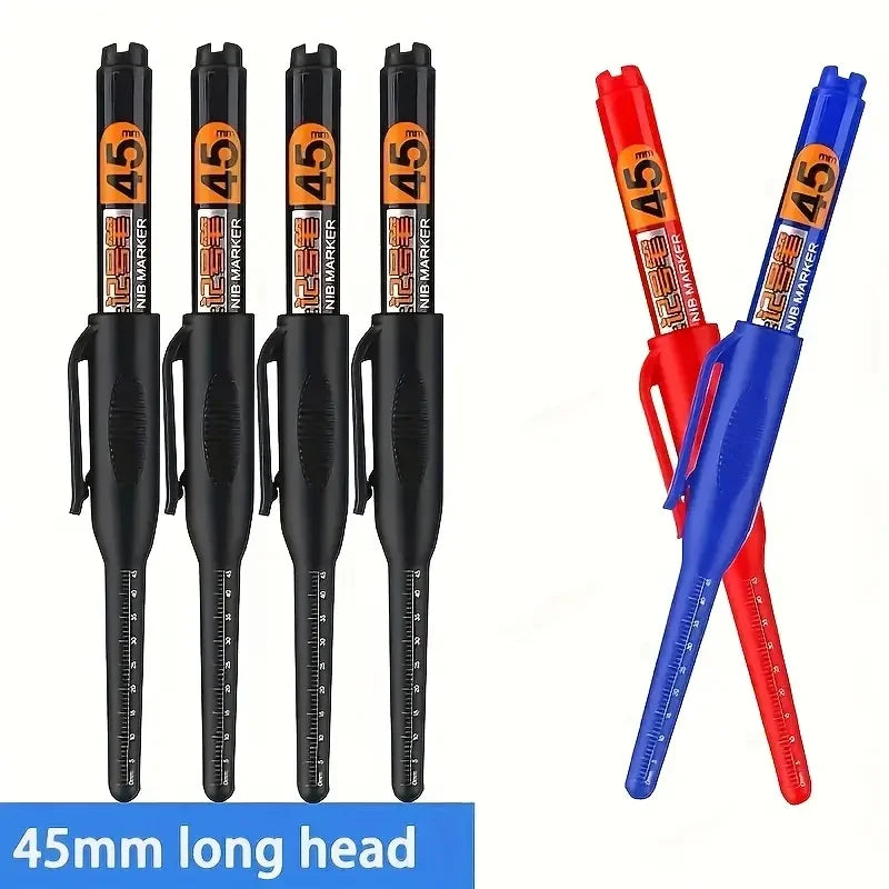 4-40Pcs White/Black/Blue/Red 45mm Deep Hole Marker Pens Long Nib Head Carpenter Pen Waterproof for Measuring Woodworking Office