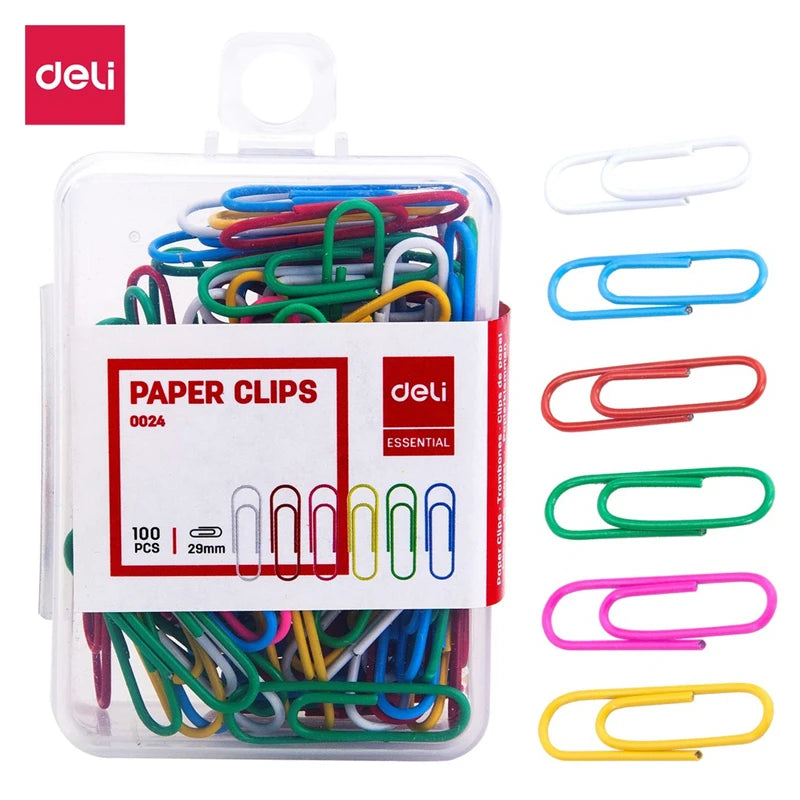 DELI Macaron Color Paper Clips 100pcs Round Shape Decorative Clip Pastel Office Supplies for School Document Organization