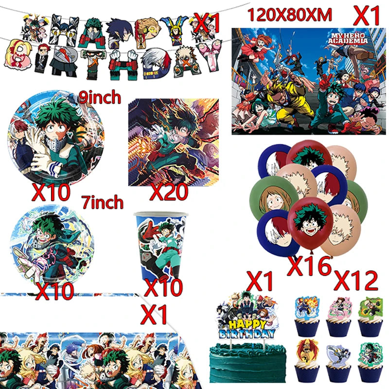 My Hero Academy Birthday Party Decoration Disposable Tableware Cup Tablecloth Balloon Backdrop Cake Topper Baby Shower Supplies