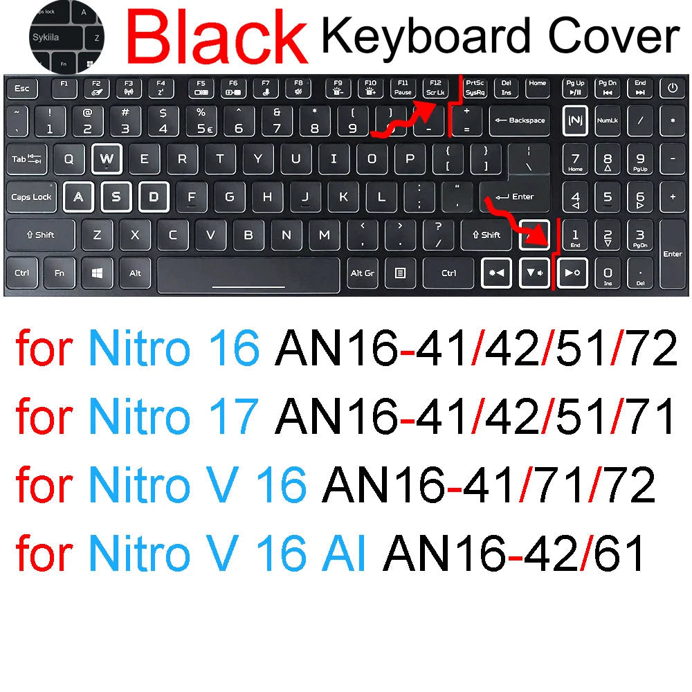 Keyboard Cover for Acer Nitro 16 16S 15 17 5 Spin 7 AN515 AN517 AN715 V AN16 AN14 ANV15 AN18 ANV16 Silicone Protector Skin Case