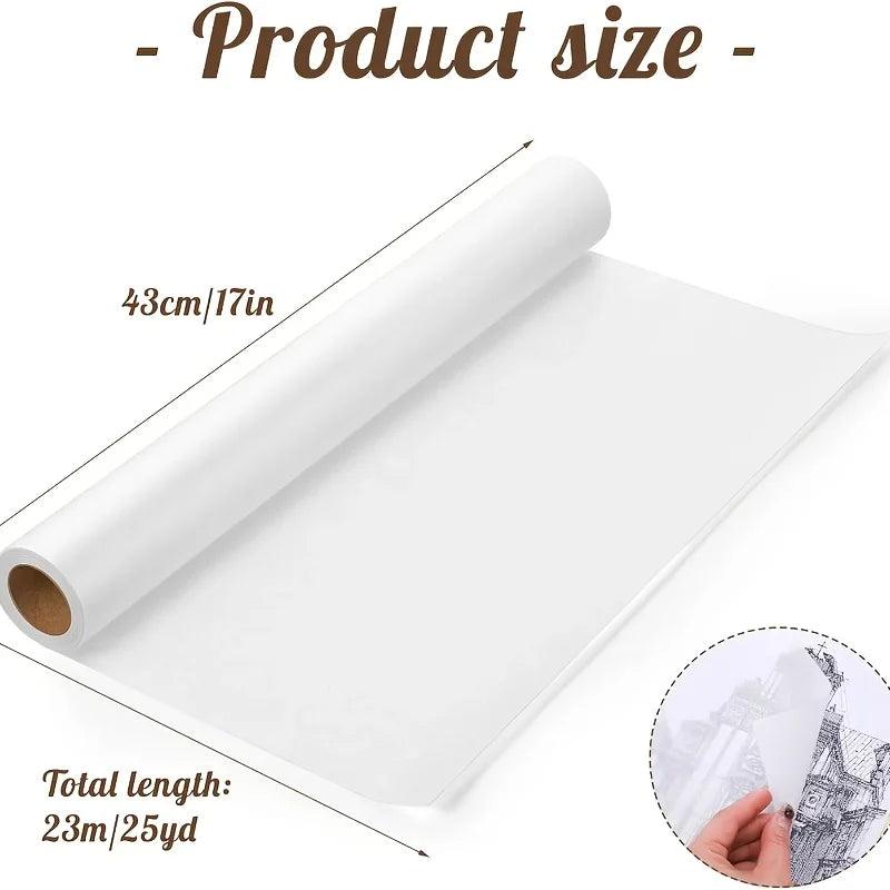 17in x 25yd, White Trace Paper Pattern Paper Translucent Tracing Paper for Sewing, Drawing, Sketching, Gift Wrapping